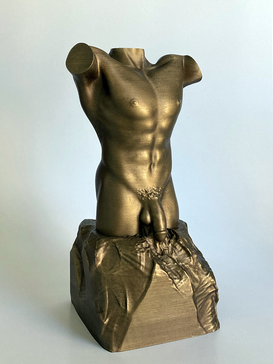 Male Torso Figurine. Vintage Bronze Imitation. 3D Printed Sculpture.