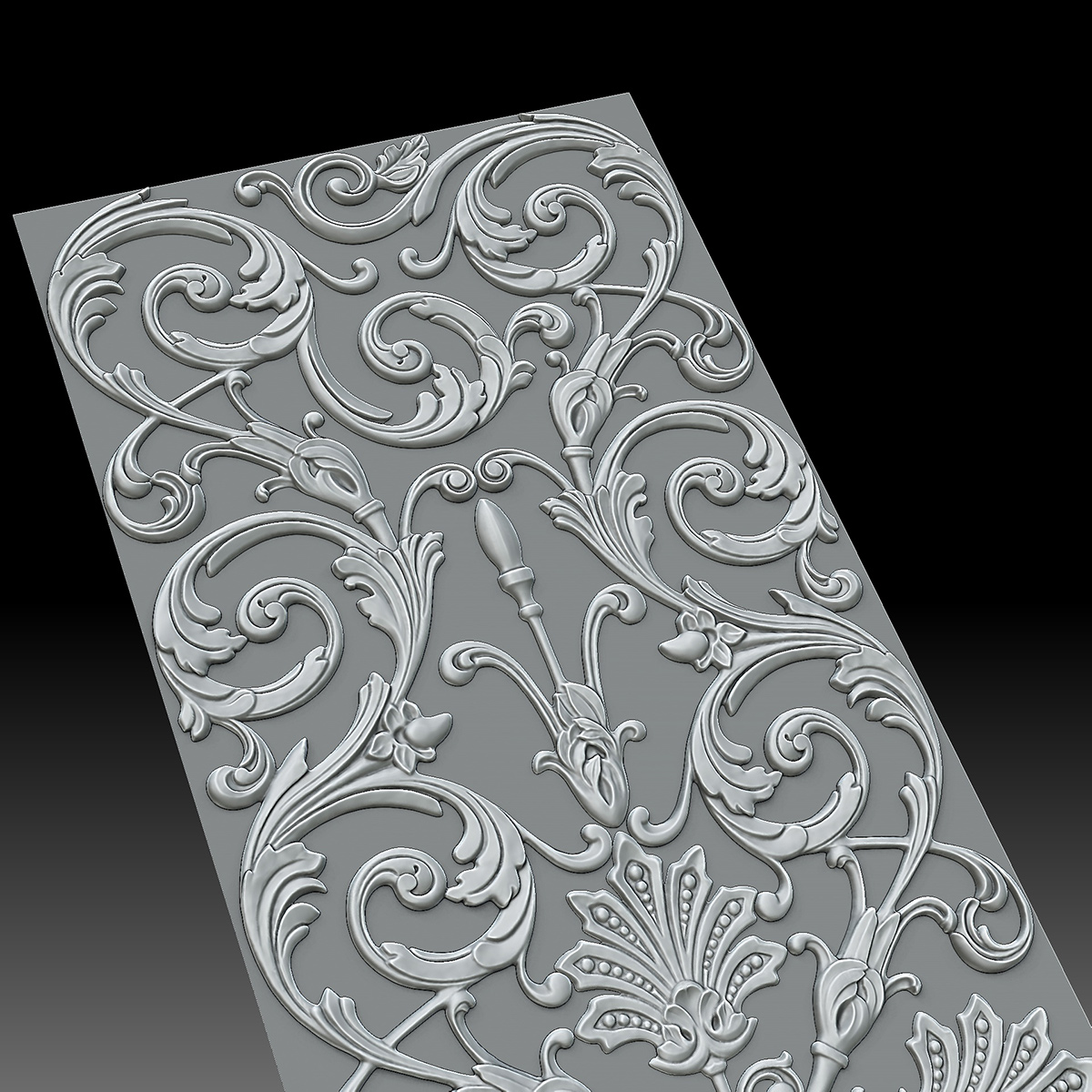 clay render acanthus ornament sculptural panel digital sculpture clean form low relief detail