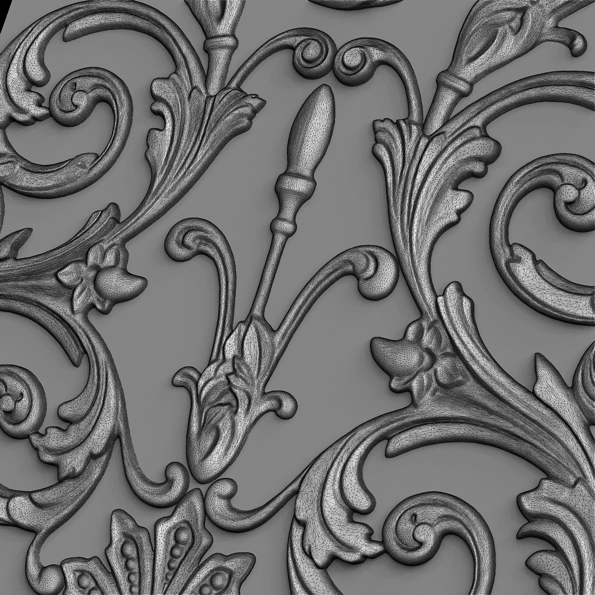acanthus panel 3d model wireframe topology zbrush sculpt cnc production ready ornamental relief geometry
