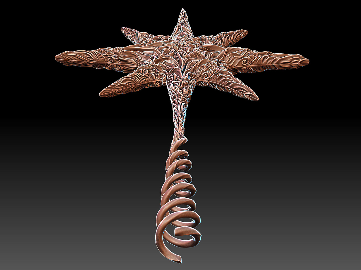 spiral extension of sculptural star form showing twisted organic structure and smooth transitions