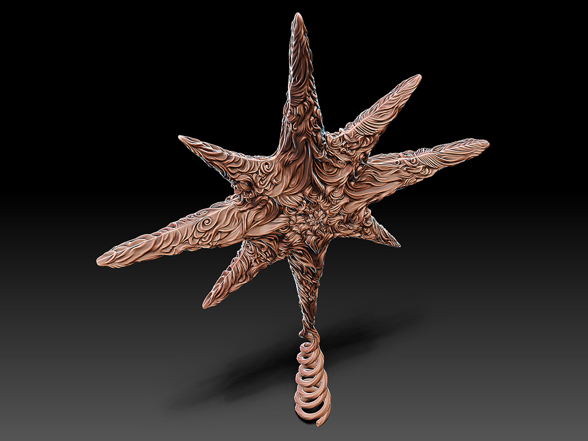 complete star sculpture with radial arms and central flow structure in balanced composition
