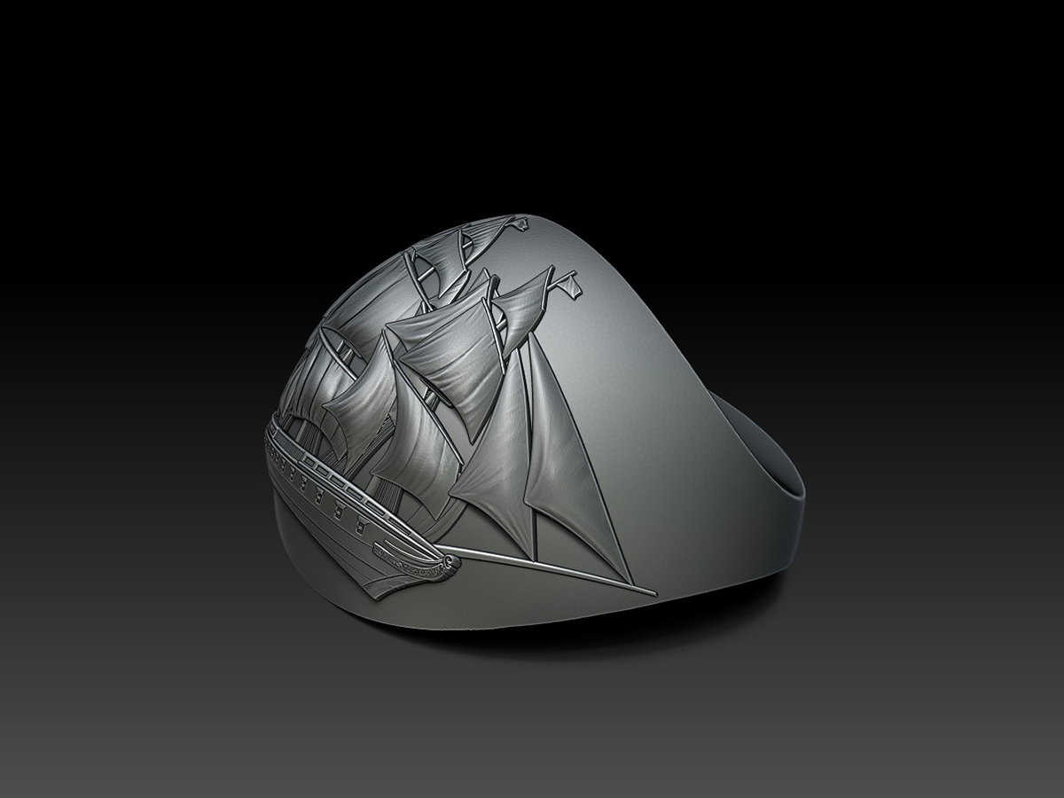 Angled view of a decorative carpet door stopper featuring a raised sailing ship relief integrated into the overall form.