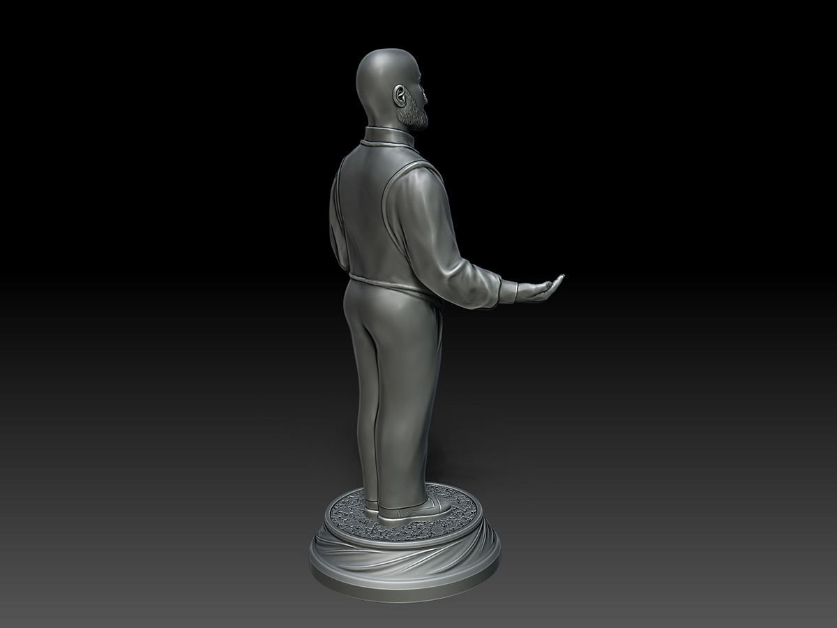 Side view of the Fancy Houseman digital sculpture, full-figure character with open hand gesture and balanced proportions