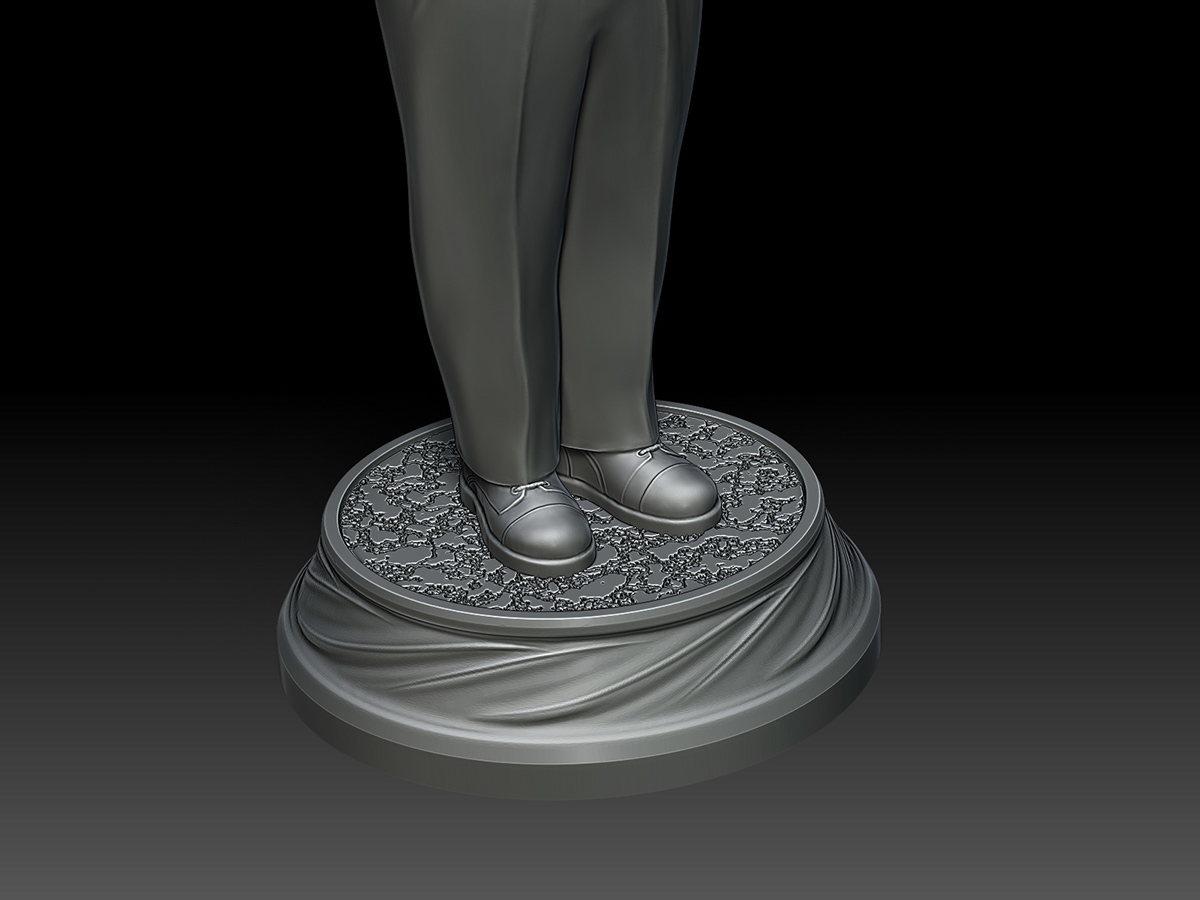 Detailed base of the Fancy Houseman sculpture, ornamental platform with textured surface and sculptural design