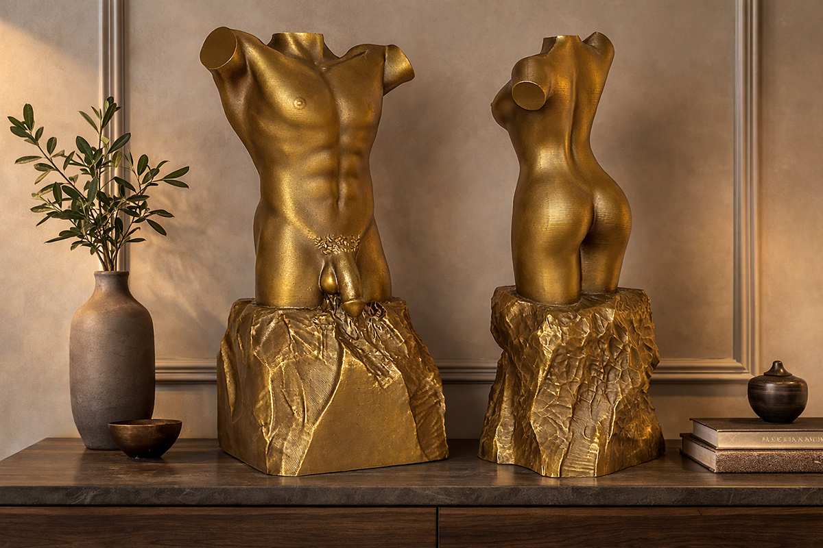 male female torso sculptures bronze interior decorative composition pair
