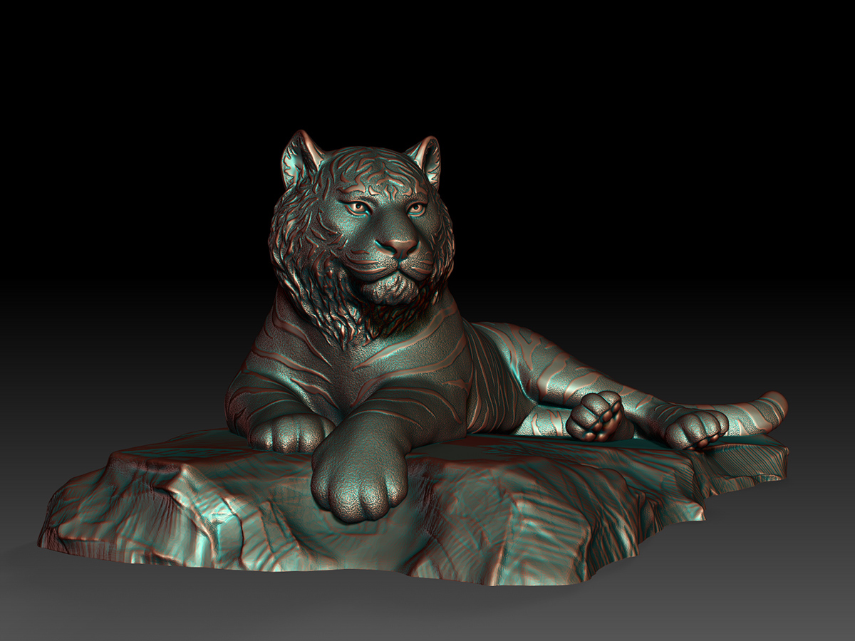 tiger digital sculpture anatomy shaped with control