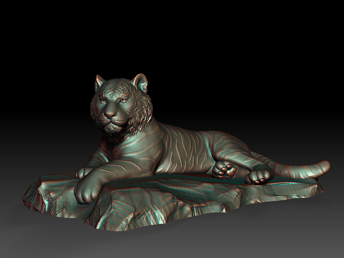 tiger digital sculpture calm posture sculpted form