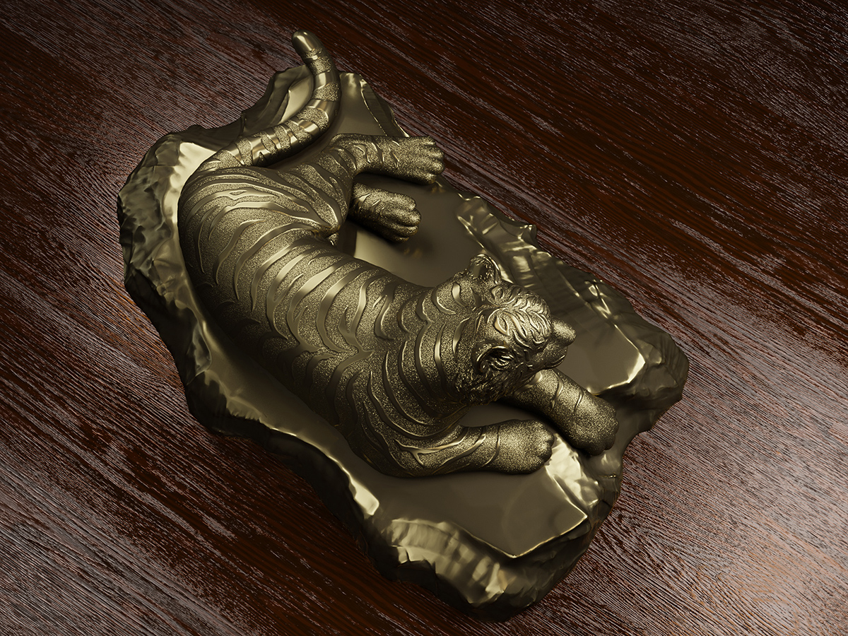 tiger sculpture top view sculptural balance and flow