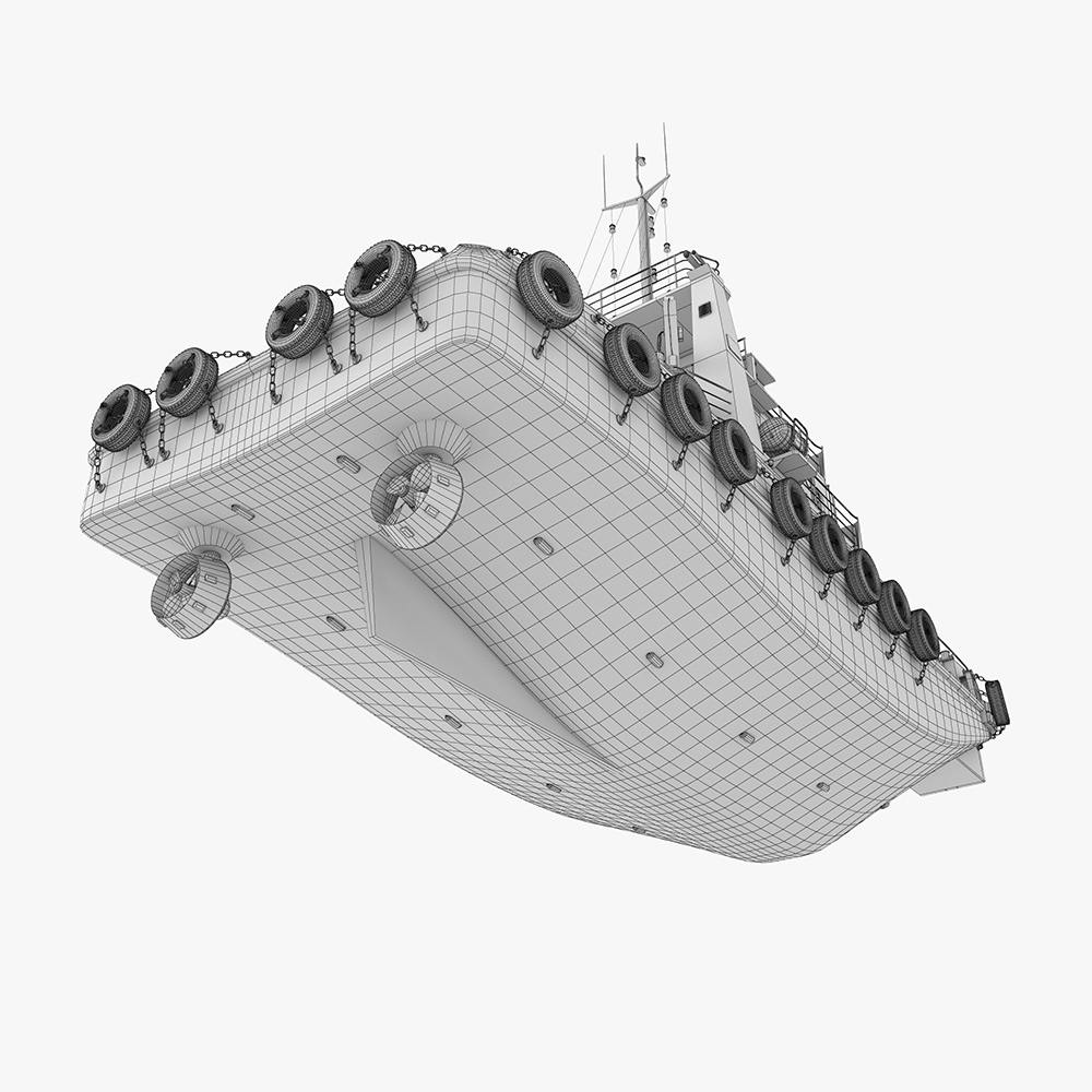 tugboat hull wireframe underside geometry detailed ship mesh for rendering and simulation