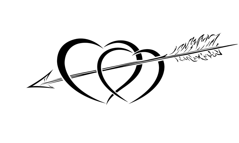 Two hearts and Cupid's arrow. Illustration. Graphic design.